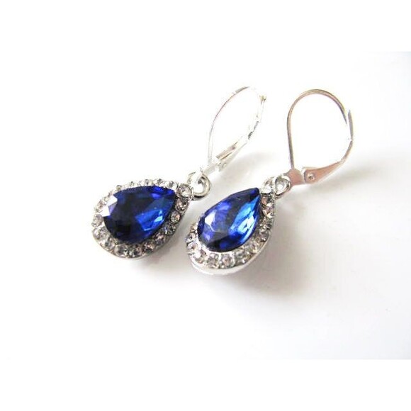 Deep Sapphire cubic zirconia bridal bridesmaid earrings - Picture 2 of 5